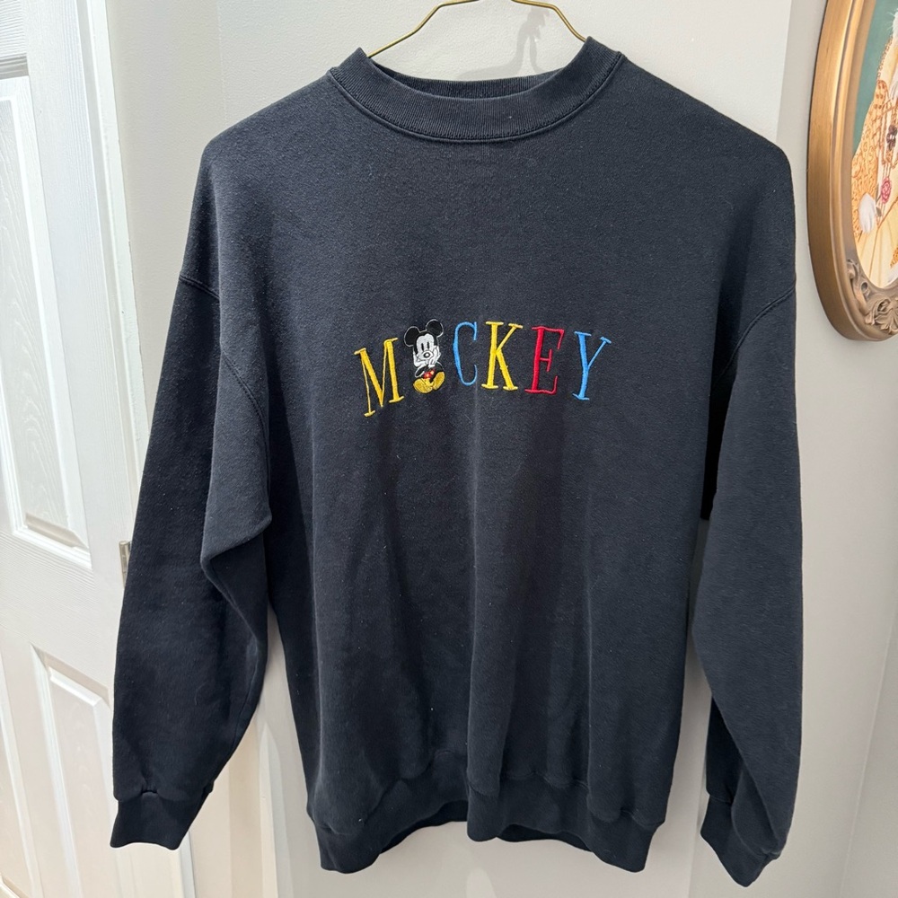 Disney Black Crewneck Sweatshirt with Multicolored Mickey Design